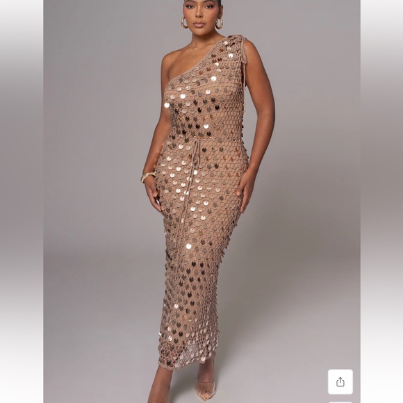 JLUXLABEL Dresses & Skirts - JLUXLABEL Sequin One-Shoulder Maxi Dress in Brown
